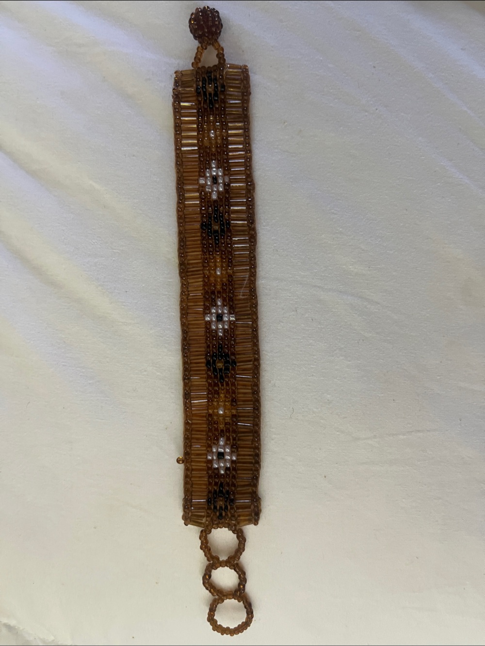 Beaded Brown Bracelet with Geometric Accent